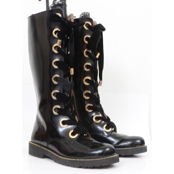 Rare! Twin-Set Simona Barbieri Italian Patent Leather Lace-Up Tall Boots 9 Goth - Picture 1 of 15